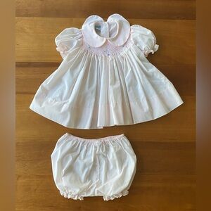 Sweet Angela by Rosalina baby girl’s 12 mo pink smocked dress & diaper cover set
